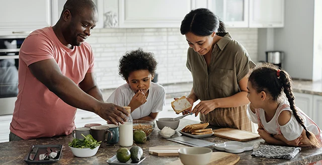 Having breakfast with the family