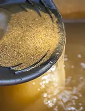 Panning gold sediment from water