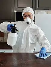 Woman disinfecting a surface